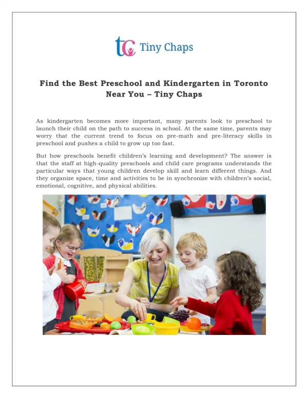 Find the Best Preschool and Kindergarten in Toronto Near You – Tiny Chaps