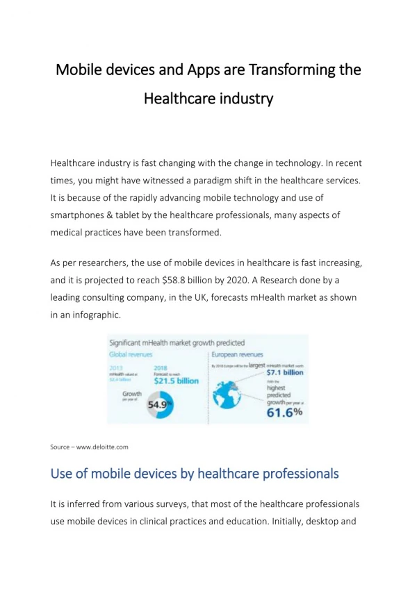 Mobile Devices and Apps are Transforming the Healthcare Industry