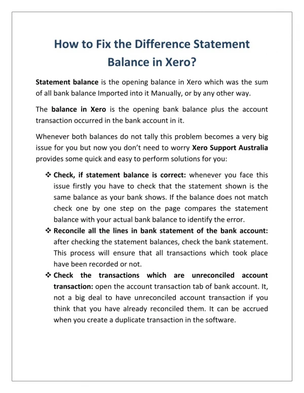 How to Fix the Difference Statement Balance in Xero?