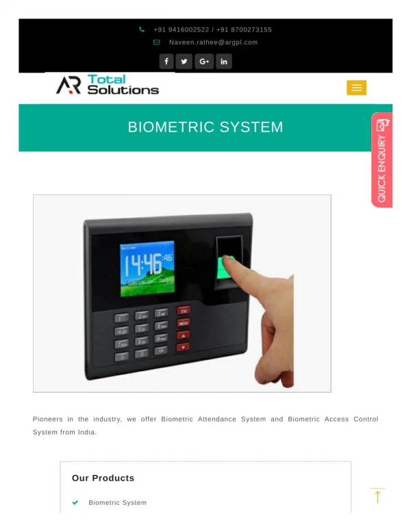 Biometric System in Haryana | Biometric system wholesale in Haryana | Biometric system trader in Haryana | AR Total Solu