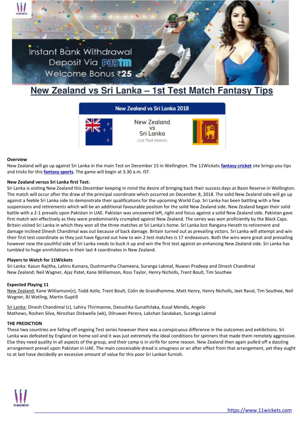 new zealand vs sri lanka 1st test match fantasy