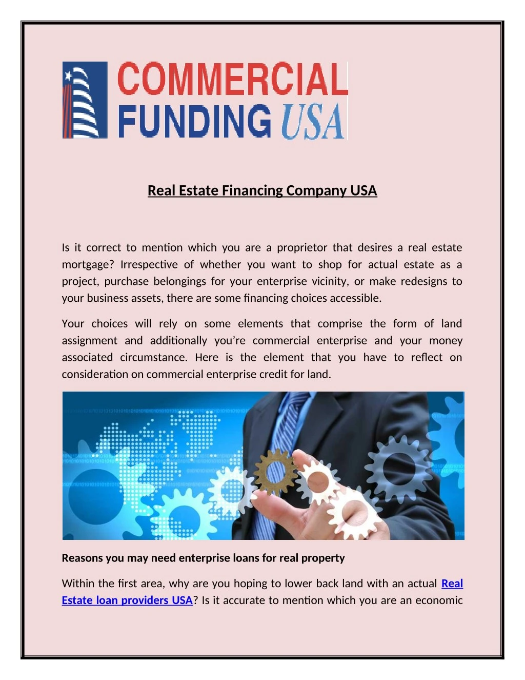 real estate financing company usa