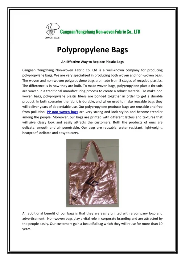 An Effective Way to Replace Plastic Bags- Polypropylene Bags