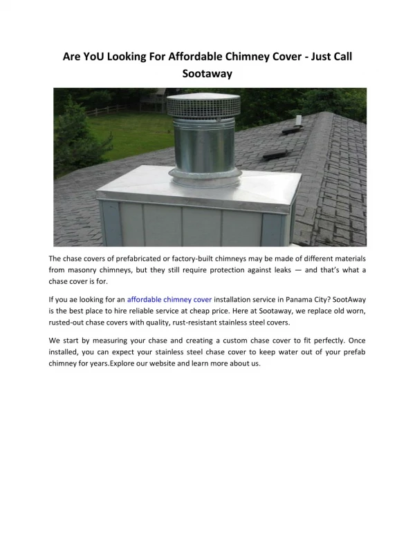Looking For Professional Chimney Cover Installation Compaines - Just Call Sootaway