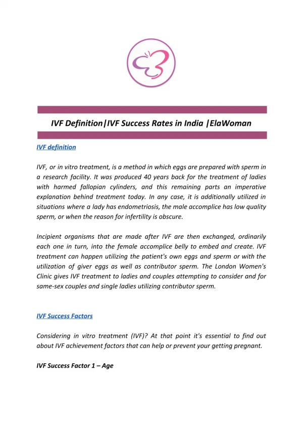 IVF Definition|IVF Success Rates in India |ElaWoman