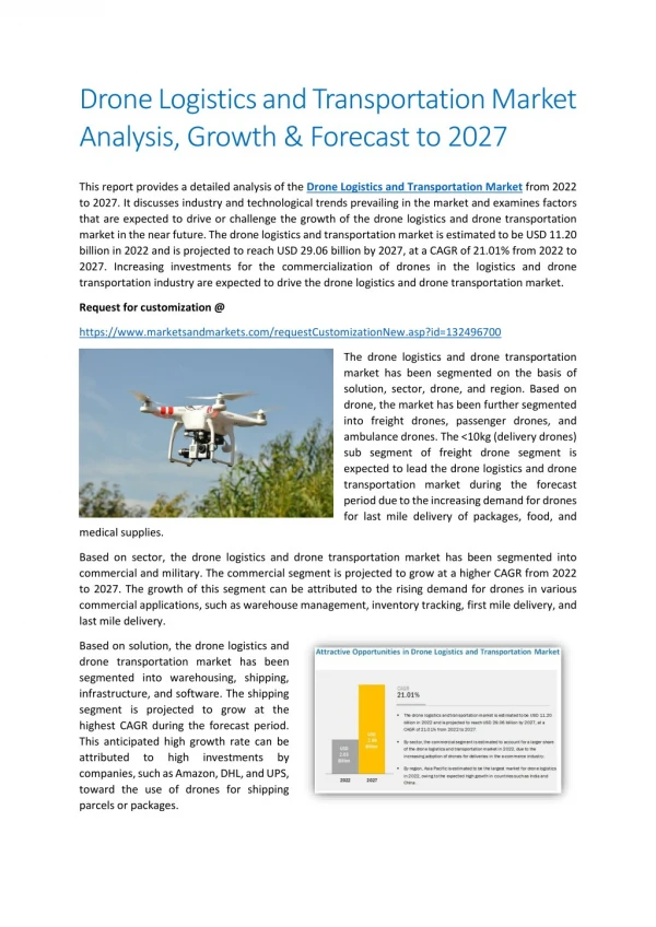 Drone Logistics and Transportation Market Analysis, Growth & Forecast to 2027