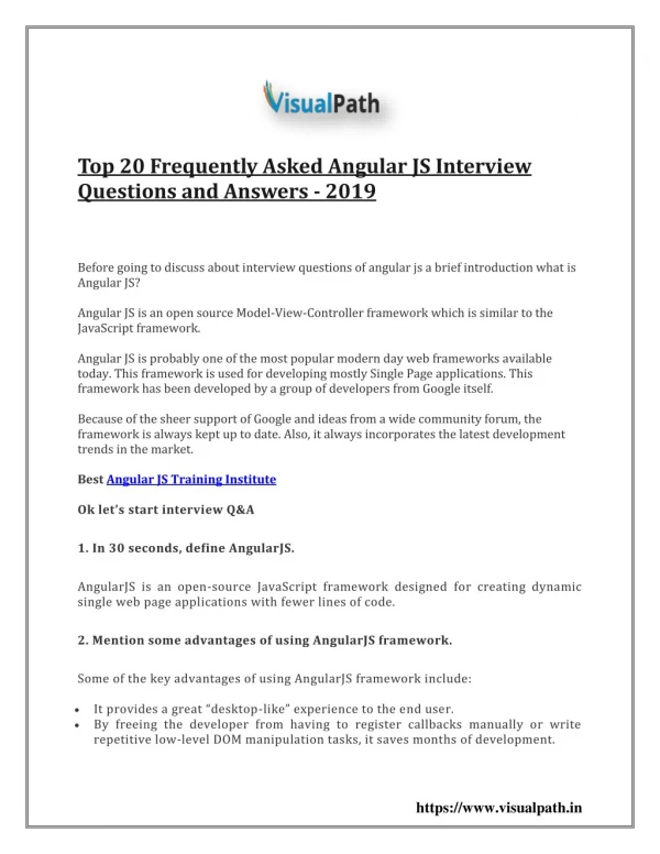 Top 20 Frequently Asked Angular JS Interview Questions and Answers - 2019