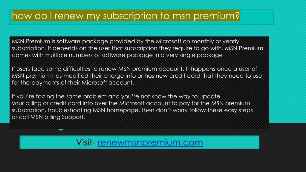 how do i renew my subscription to msn premium