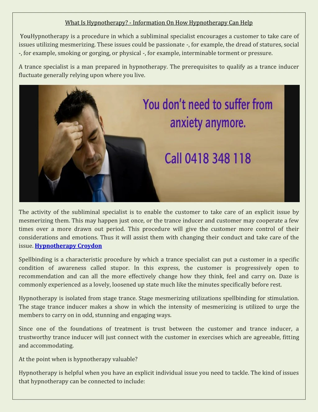 what is hypnotherapy information
