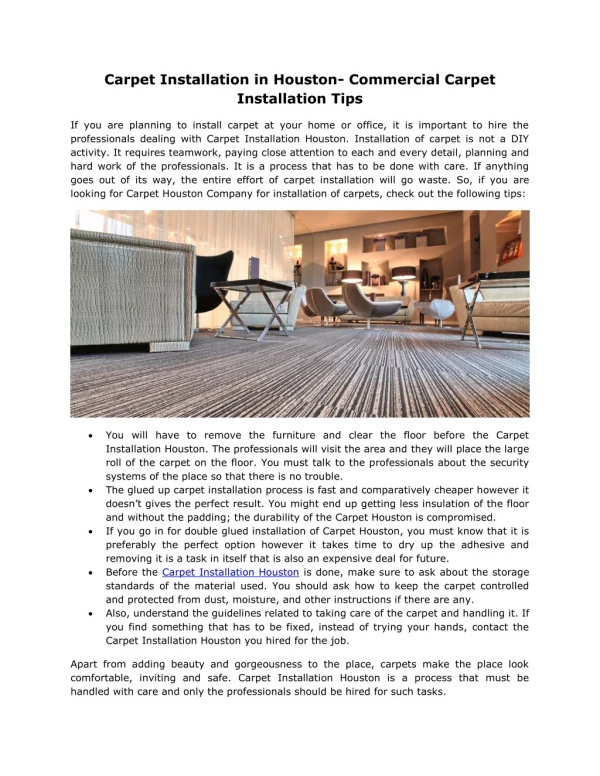 Carpet Installation in Houston- Commercial Carpet Installation Tips