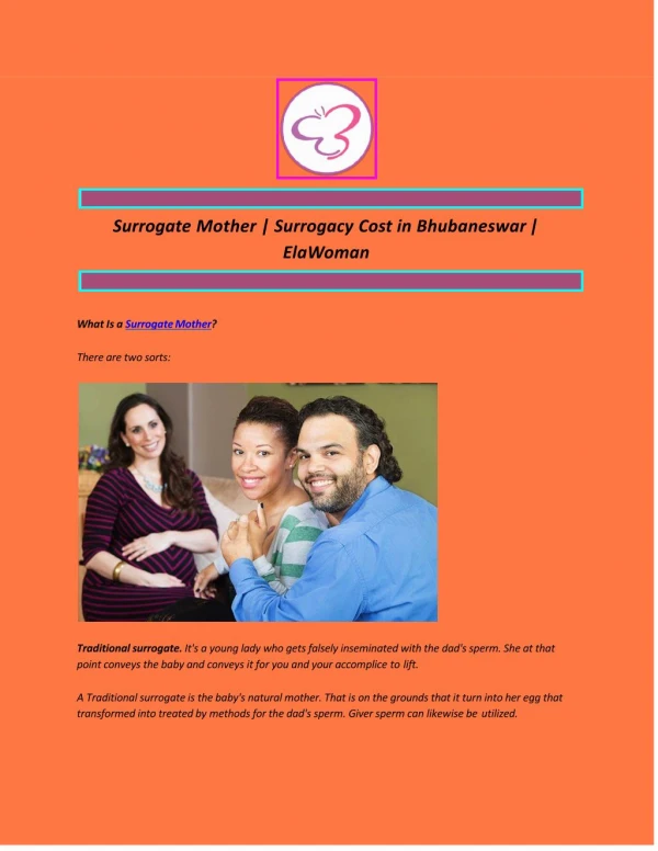 Surrogate Mother | Surrogacy Cost in Bhubaneswar | ElaWoman