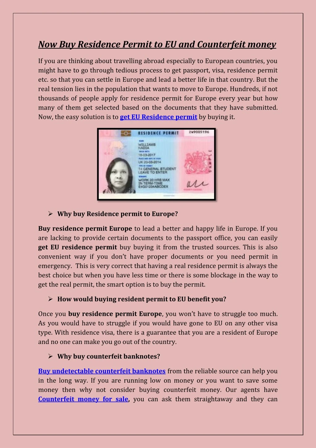 now buy residence permit to eu and counterfeit