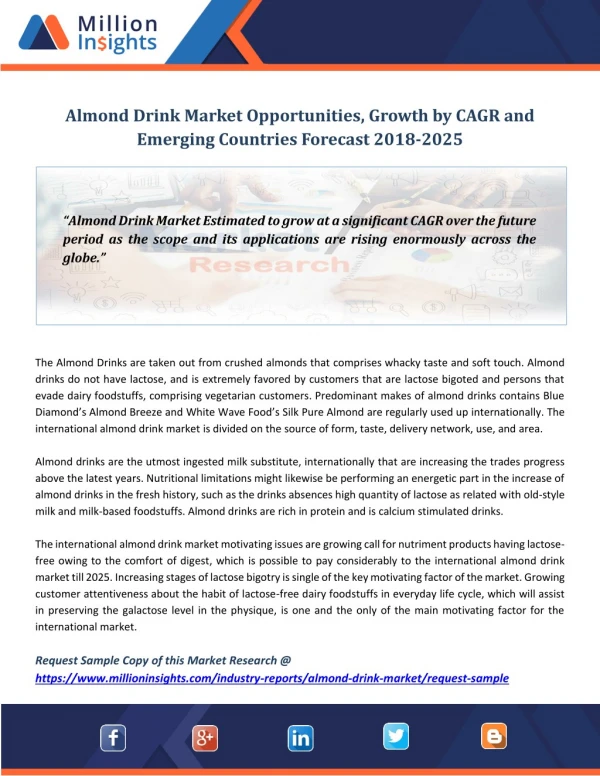 Almond Drink Market Opportunities, Growth by CAGR and Emerging Countries Forecast 2018-2025