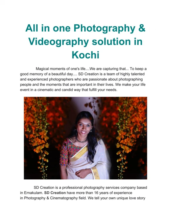 All in one Photography & Videography solution in Kochi