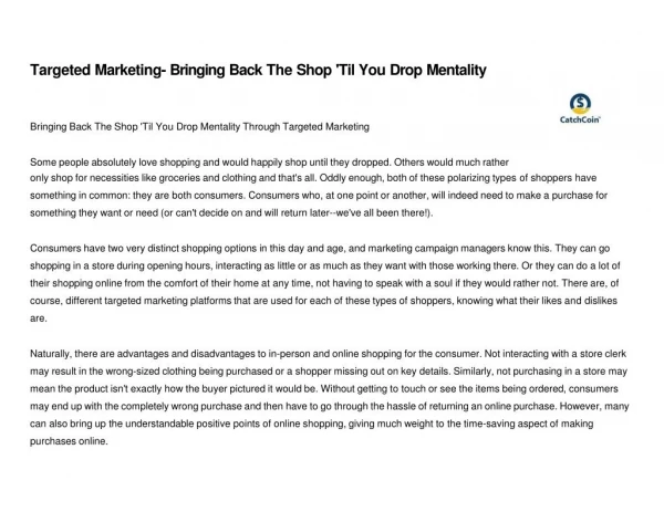 Targeted Marketing- Bringing Back The Shop 'Til You Drop Mentality