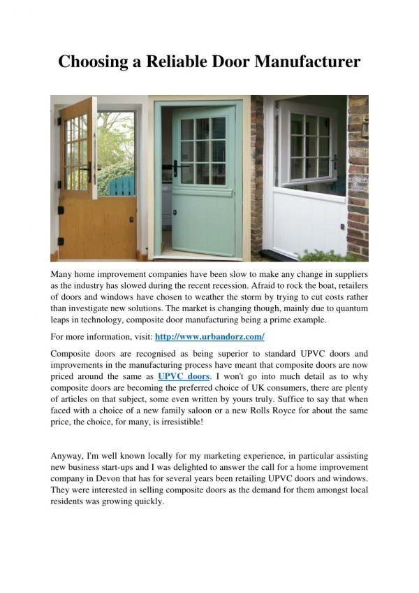 Choosing a Reliable Door Manufacturer