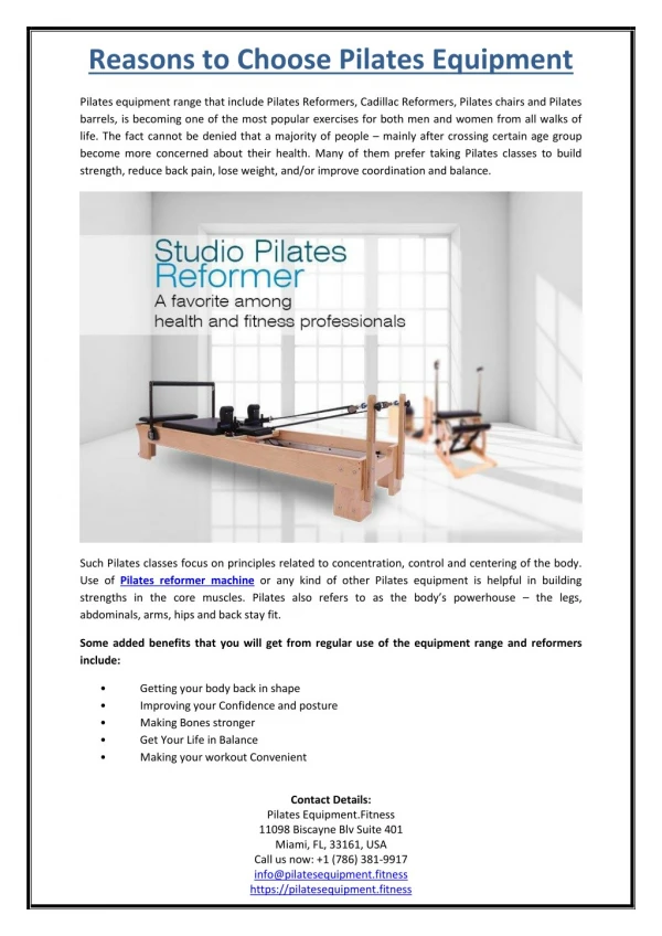 Reasons to Choose Pilates Equipment