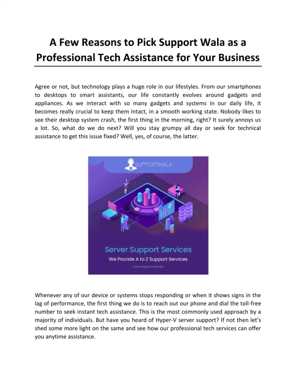 A Few Reasons to Pick Support Wala as a Professional Tech Assistance for Your Business