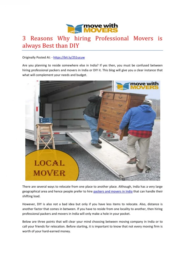 3 Reasons Why hiring Professional Movers is always Best than DIY