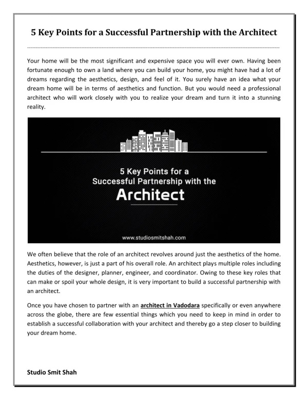 5 Key Points for a Successful Partnership with the Architect