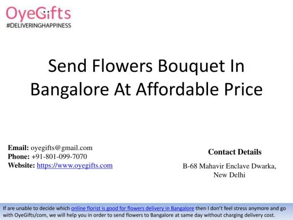Send Flowers Bouquet In Bangalore At Affordable Price