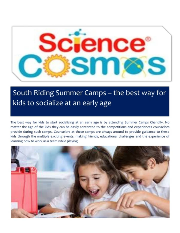 South Riding Summer Camps – the best way for kids to socialize at an early age