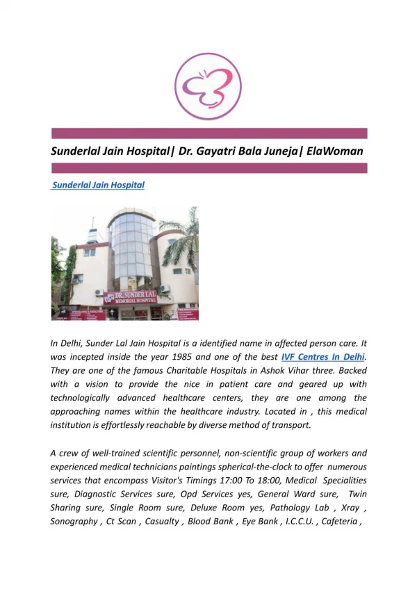 Sunderlal Jain Hospital| Dr. Gayatri Bala Juneja| ElaWoman