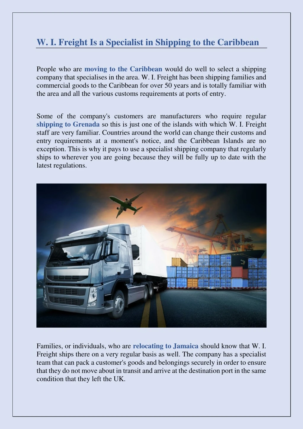 w i freight is a specialist in shipping