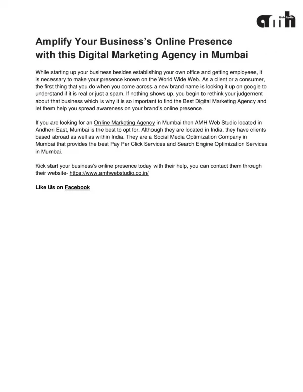 Amplify Your Business’s Online Presence with this Digital Marketing Agency in Mumbai