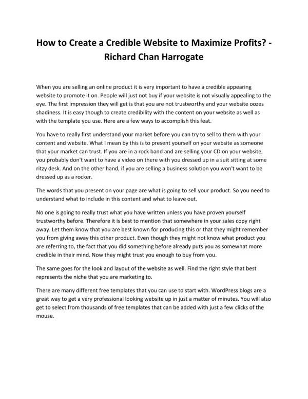 How to Create a Credible Website to Maximize Profits - Richard Chan Harrogate