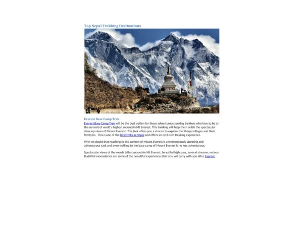 Top Nepal Trekking Destinations