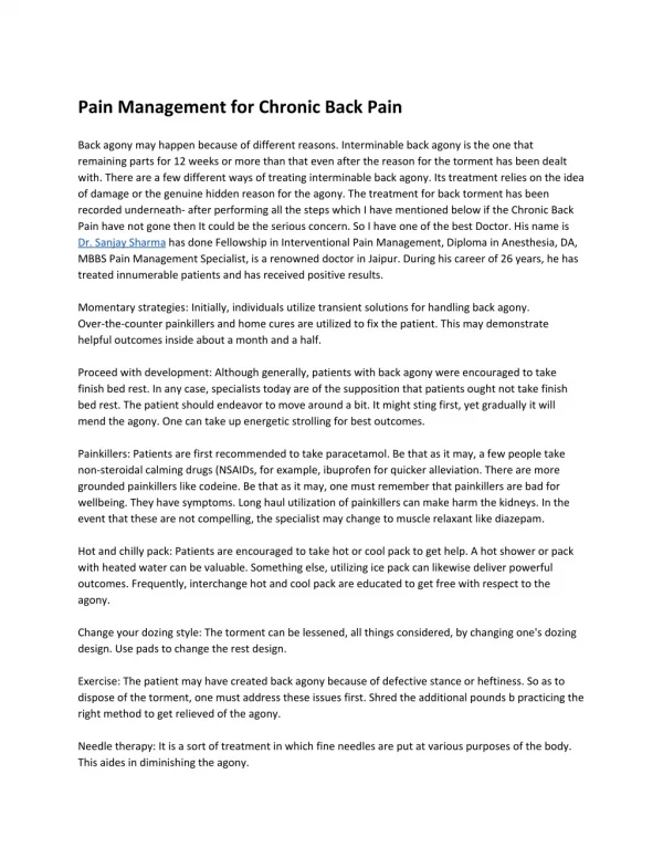 Pain Management for Chronic Back Pain