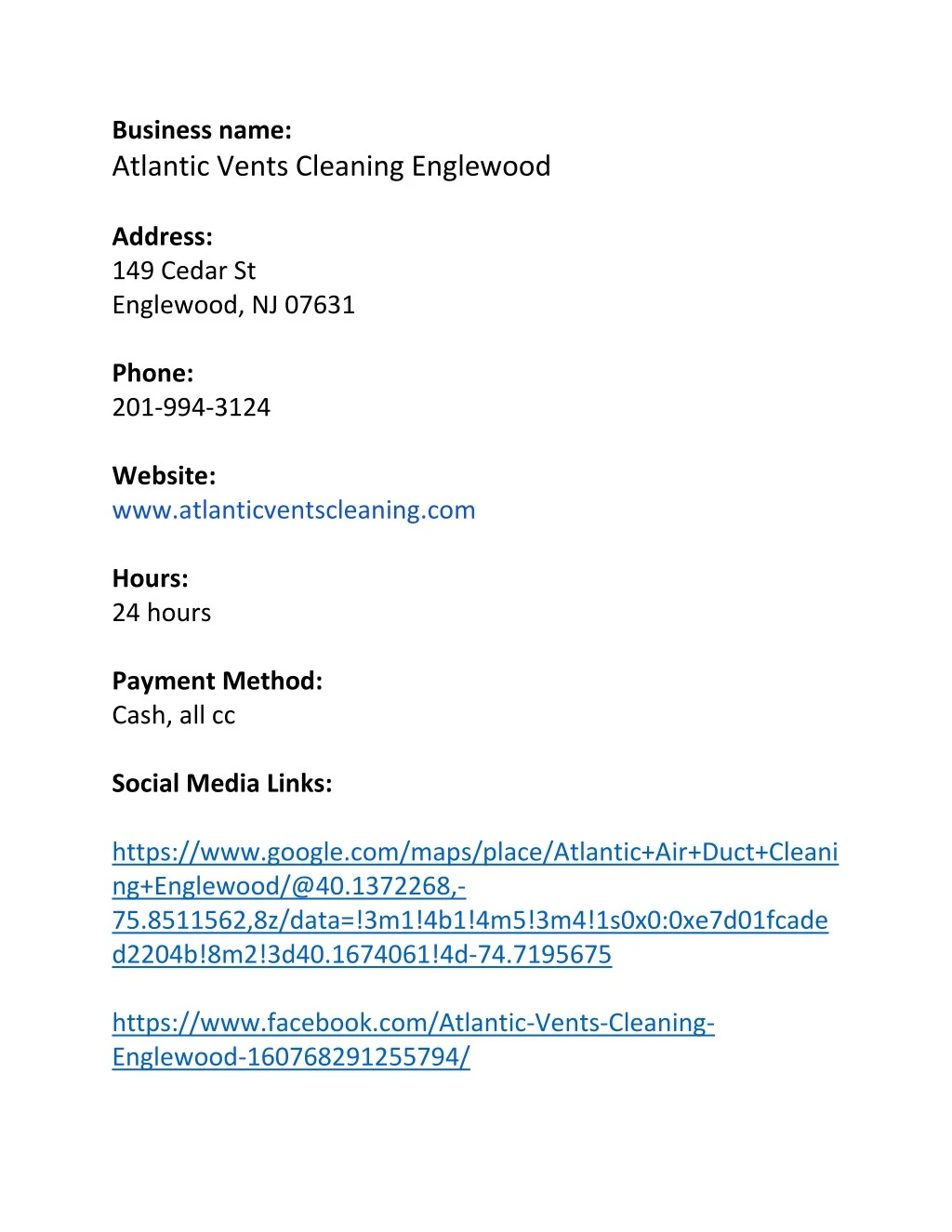 business name atlantic vents cleaning englewood