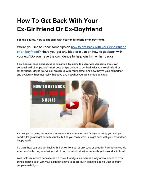 How To Get Back With Your Ex-Girlfriend Or Ex-Boyfriend