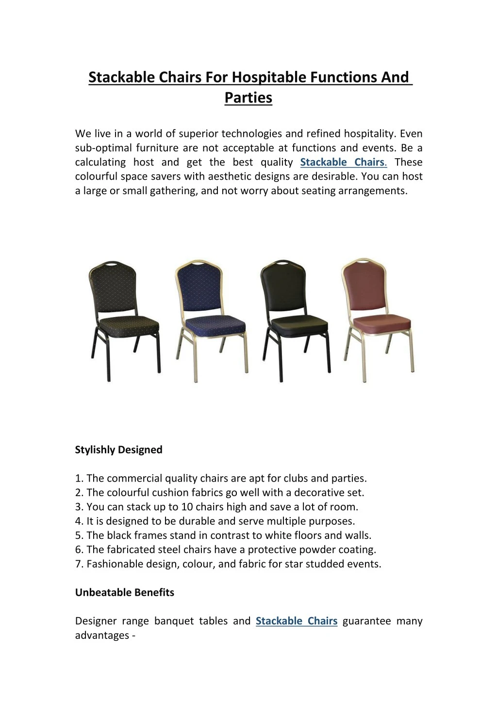 stackable chairs for hospitable functions