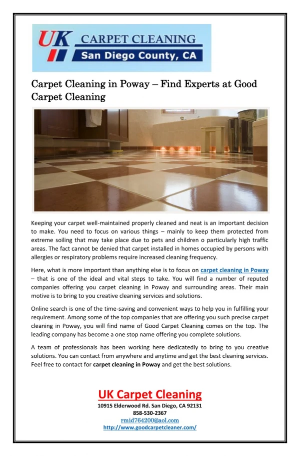 Carpet Cleaning in Poway – Find Experts at Good Carpet Cleaning