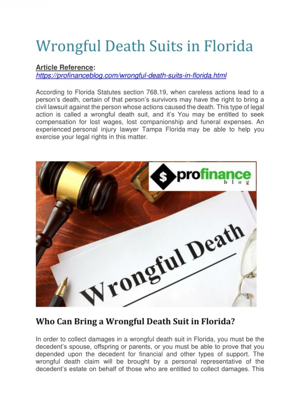 Wrongful Death Suits in Florida