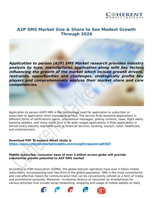 A2P SMS Market Size & Share to See Modest Growth Through 2026