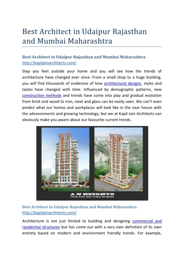 Best Architect in Udaipur Rajasthan and Mumbai Maharashtra