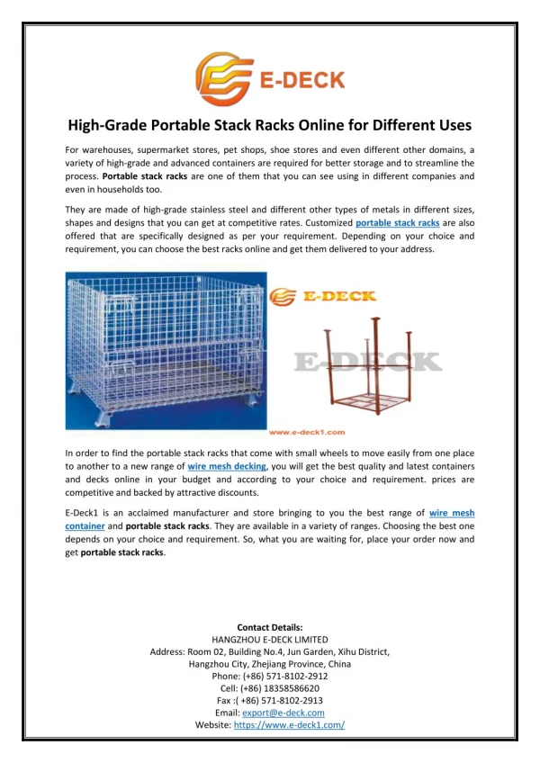 High-Grade Portable Stack Racks Online for Different Uses