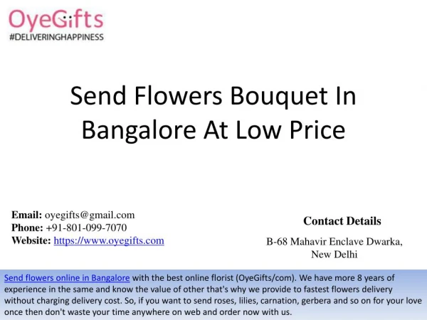 Send Flowers Bouquet In Bangalore At Low Price