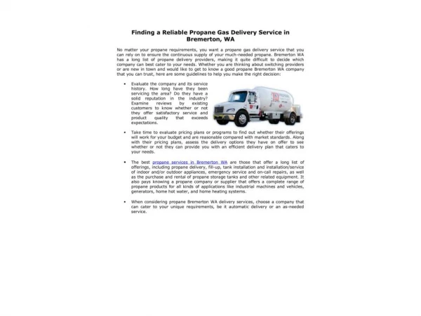 Finding a Reliable Propane Gas Delivery Service in Bremerton, WA