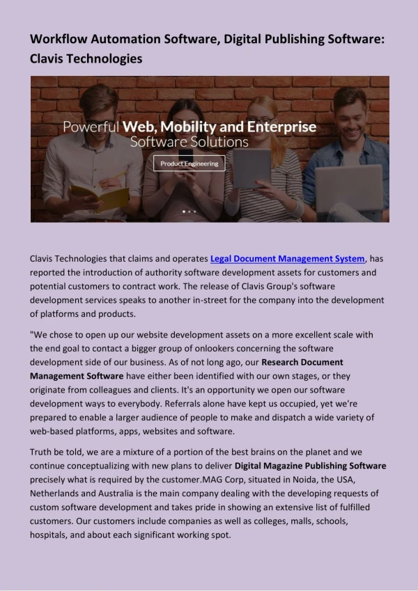 Workflow Automation Software, Digital Publishing Software: Clavis Technologies
