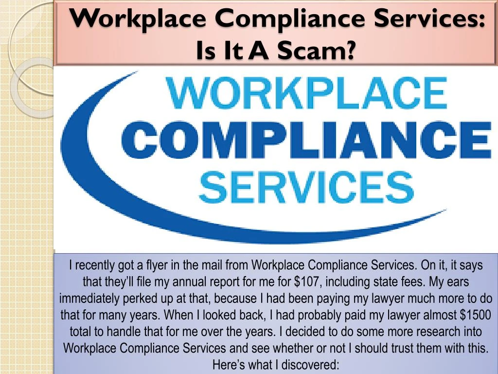 workplace compliance services is it a scam