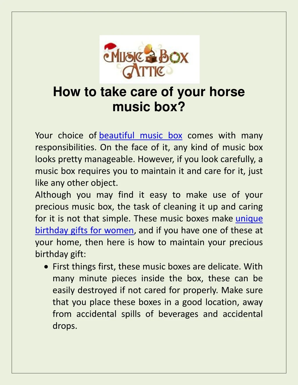 how to take care of your horse music box your