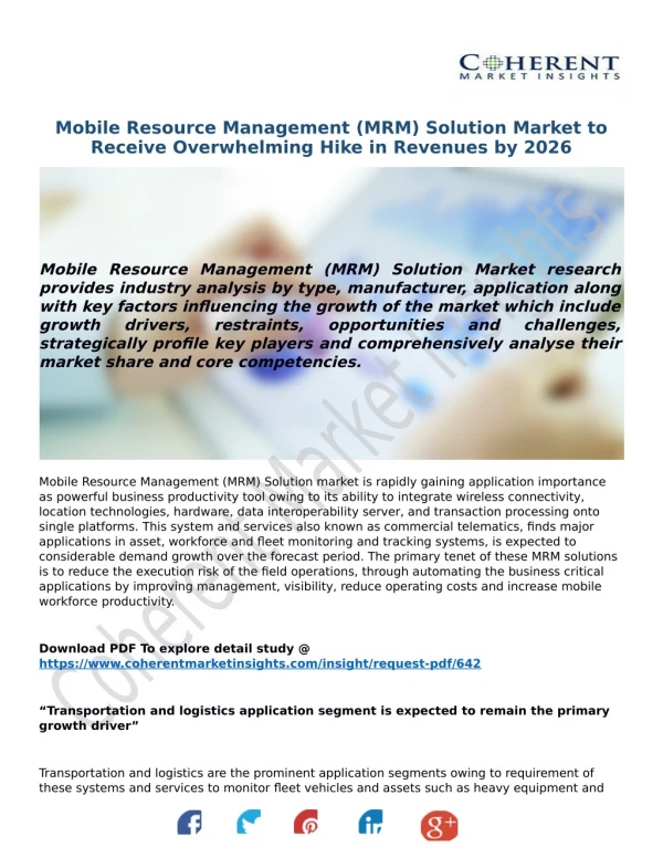 Mobile Resource Management (MRM) Solution Market to Receive Overwhelming Hike in Revenues by 2026
