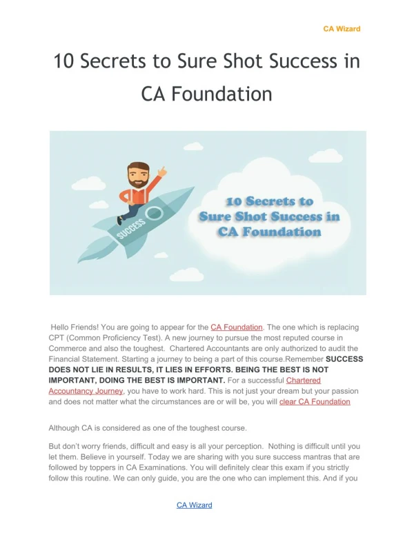 10 Secrets to Sure Shot Success in CA Foundation