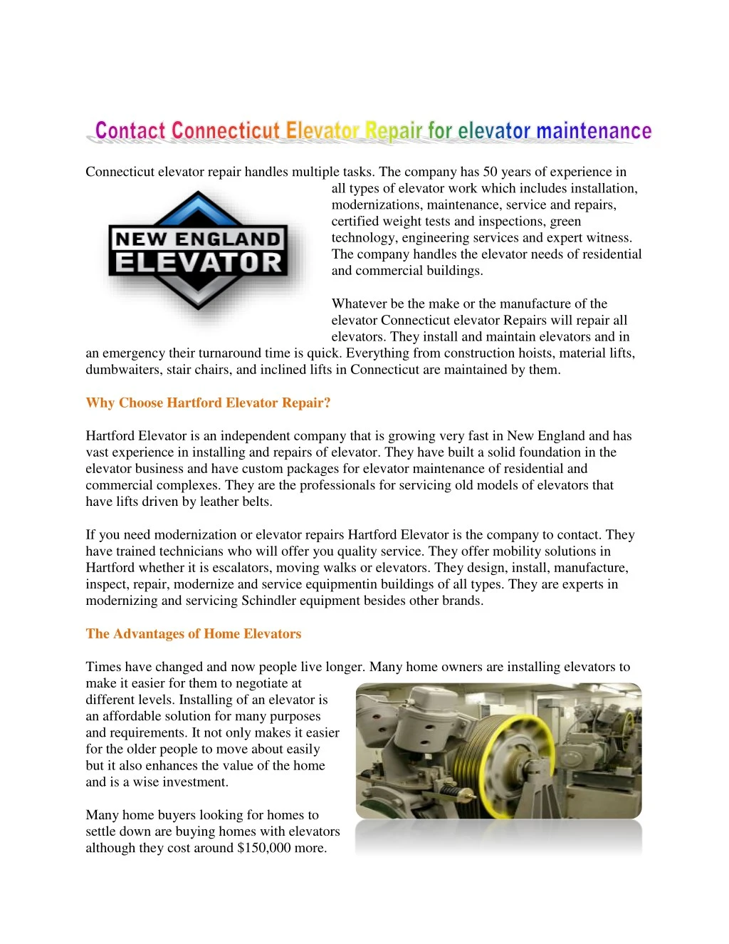 connecticut elevator repair handles multiple