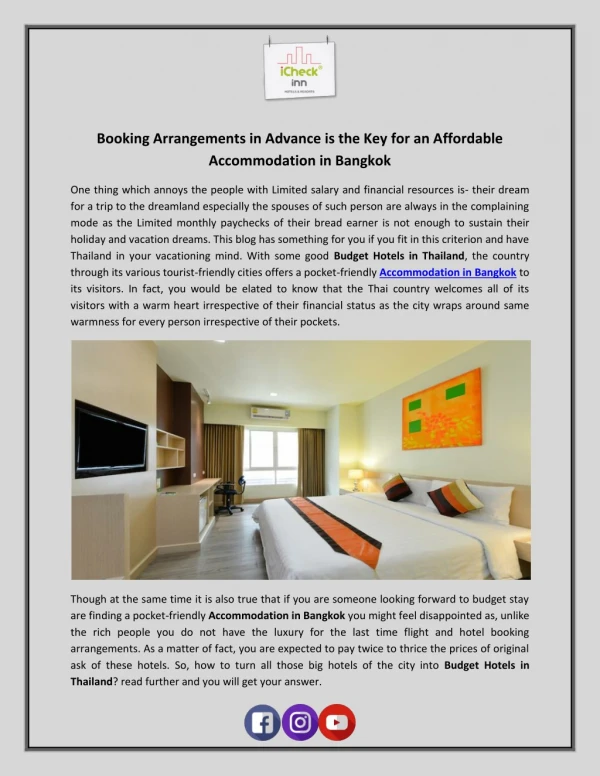 Booking Arrangements in Advance is the Key for an Affordable Accommodation in Bangkok