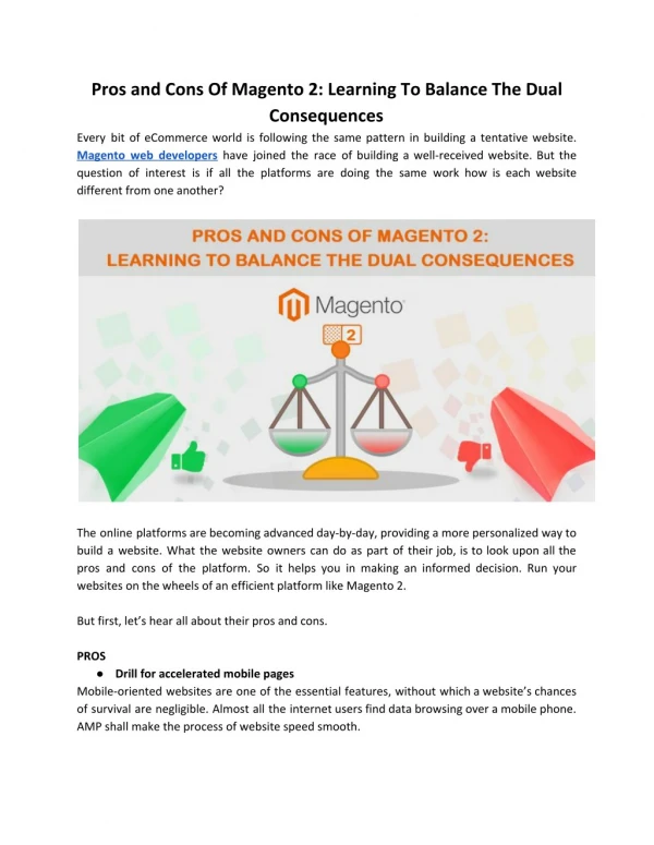 Pros and Cons Of Magento 2: Learning To Balance The Dual Consequences